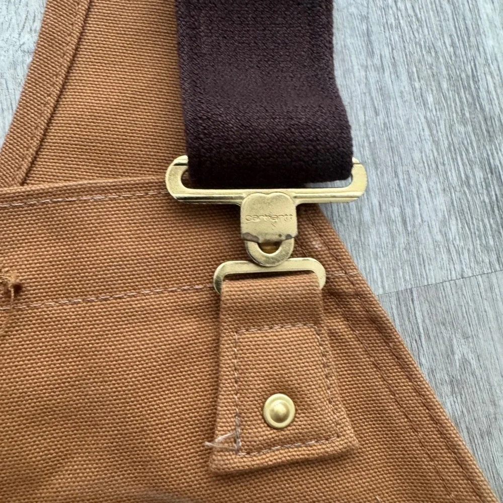 Carhartt R02 BRN Quilted Lined Double Knee Duck Bib Overalls Brown Mens 36x32 - Picture 7 of 8
